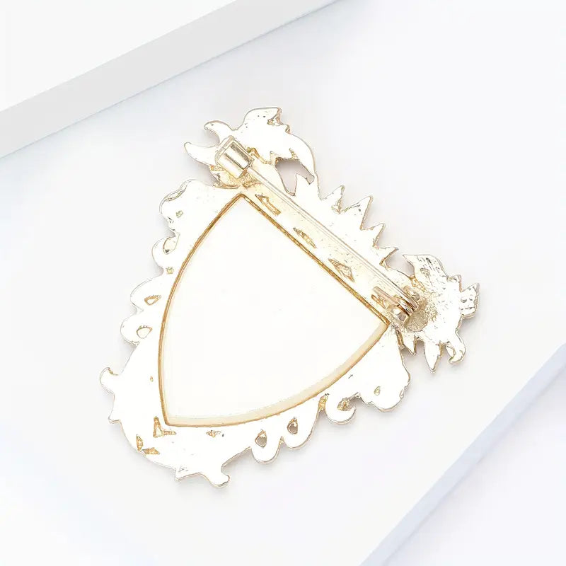 Luxurious Pearl Bahrain Brooch Pin - Golden-Tone Metal with Sparkling Crystals