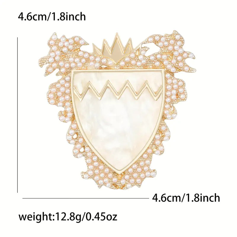 Luxurious Pearl Bahrain Brooch Pin - Golden-Tone Metal with Sparkling Crystals